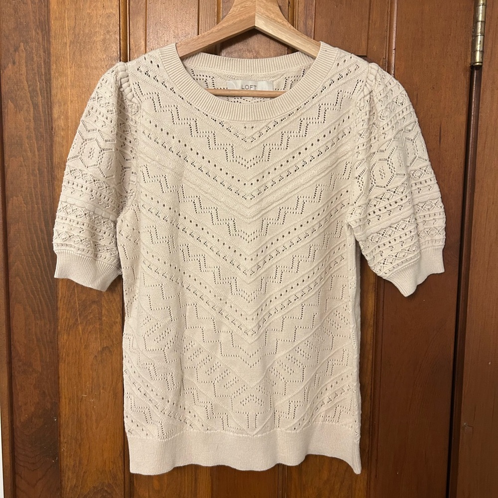 Short sleeve eyelet sweater